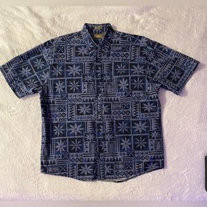 Natural Issue Button Up Shirt Men's Size L blue short Sleeve Large Hawaiian